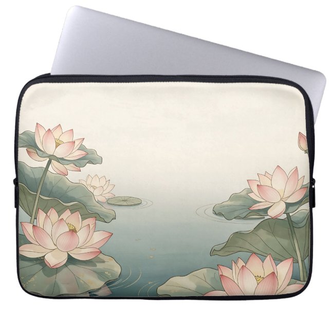 Capa Para Notebook Lago de Flores de Lótus Rosa Serenidade Zen (Frente)