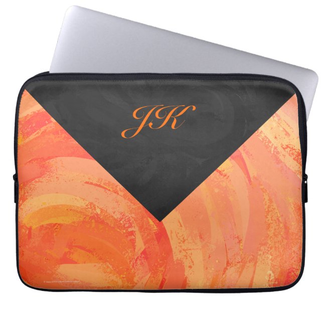 Capa Para Notebook Lago de Fogo Laranja e Monograma Negro (Frente)