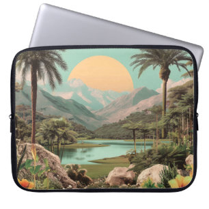 Capa Para Notebook Lago Tropical Surreal com Palmeiras