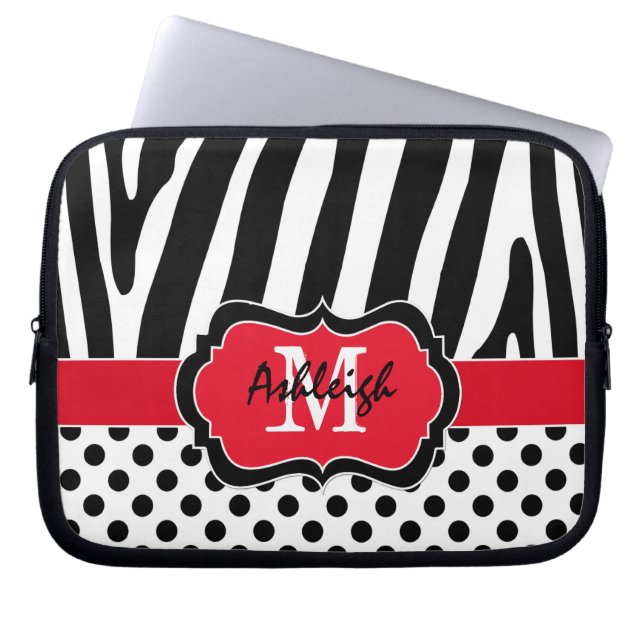 Capa Para Notebook Laptop Bolinhas com faixa de Zebra Negra Vermelha (Frente)