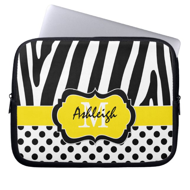 Capa Para Notebook Laptop Bolinhas de faixa de zebra preta amarela  (Frente)