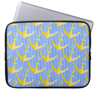 Capa Para Notebook Laptop de âncora amarelo padrão náutico