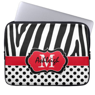 Capa Para Notebook laptop de Bolinhas com faixas de Zebra Negra Verme