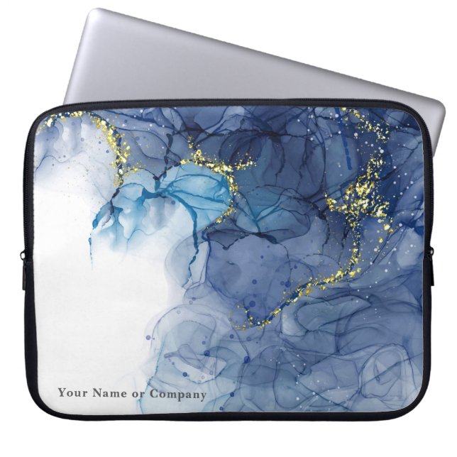 Capa Para Notebook Laptop de Tinta de Mármaco Roxo/Azul Personalizado (Frente)