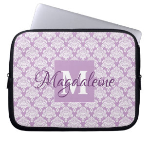 Capa Para Notebook Laptop do lavanda Damask com Monograma e Nome