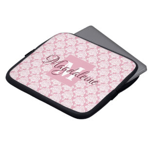 Capa Para Notebook Laptop Dusty Rosa Damask com Monograma e Nome