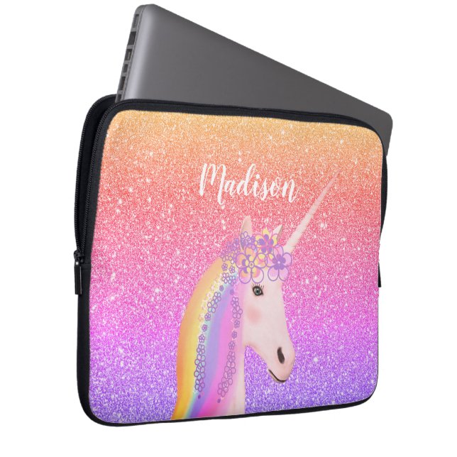 Capa Para Notebook Laptop Glitter Rosa Unicórnio Personalizado S (Frente Esquerda)