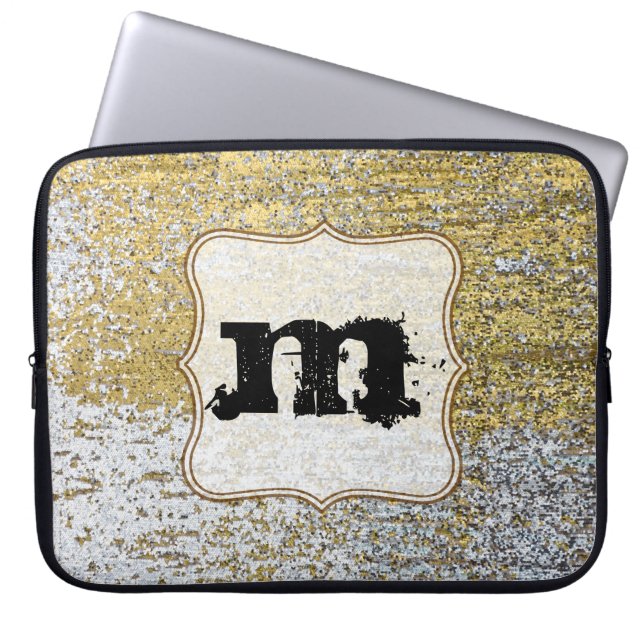 Capa Para Notebook Laptop Monograma de Grunge Dourado e Silver Monogr (Frente)