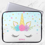 Capa Para Notebook Laptop Personalizado do Magical Unicorn<br><div class="desc">Doce unicórnio encara bolsa de laptop personalizada. Design apresenta estrelas e flores cor-de-rosa,  roxas,  lacrimejantes,  com um toque de brilho falso.</div>
