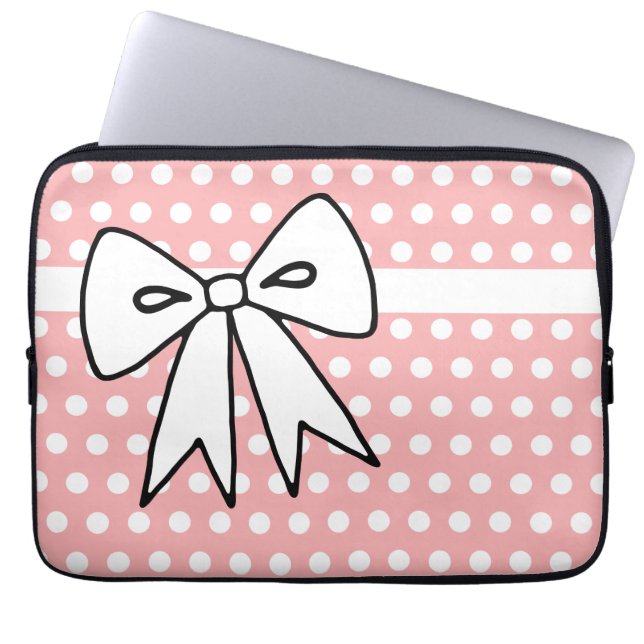 Capa Para Notebook Laptop rosa e branco da Bolinhas (Frente)