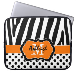 Capa Para Notebook Laranja Black Zebra Stripe Bolinhas Laptop