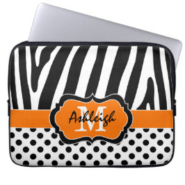 Capa Para Notebook Laranja Black Zebra Stripe Bolinhas Laptop