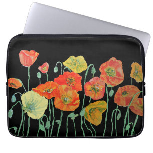 Capa Para Notebook Laranja e Black Poppies florais Laranja vermelho