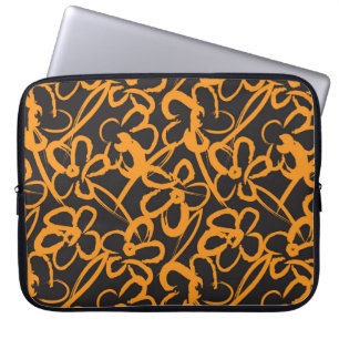 Capa Para Notebook Laranja Escoamento Floral trava um padrão contínuo