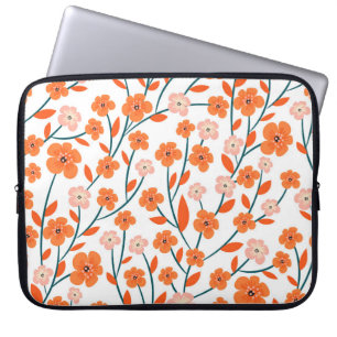 Capa Para Notebook Laranja Floral Pastel Branco Sem Costura