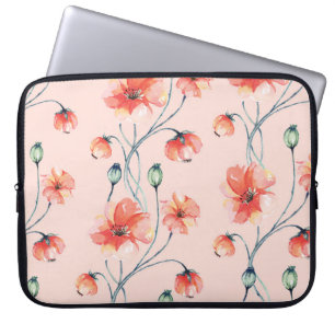 Capa Para Notebook Laranja Popy Watercolor: Vintage Floral Design