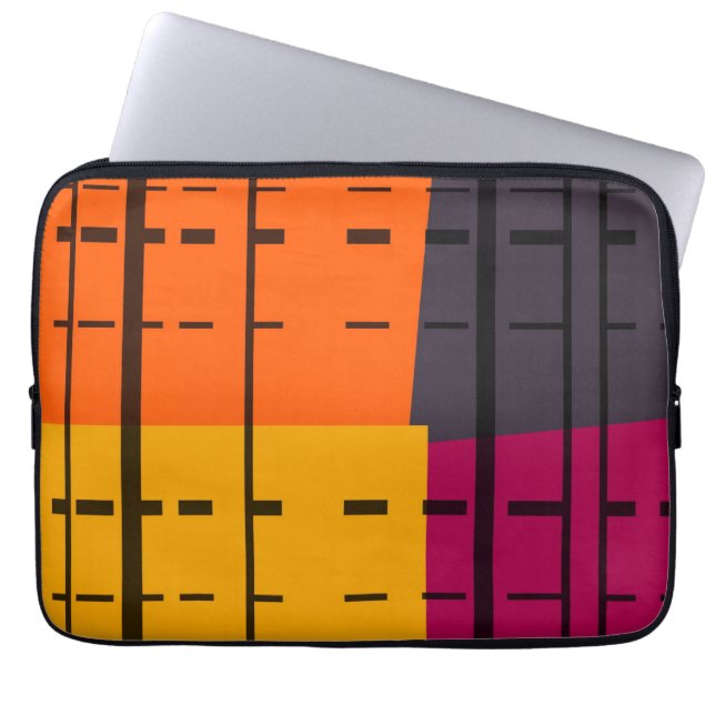 Capa Para Notebook Laranja Retro, Amarelo, Cinzas, Abstrato de Arte R (Frente)