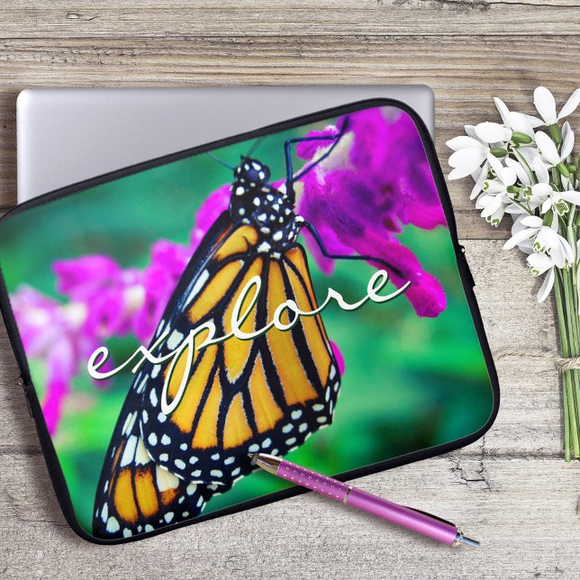 Capa Para Notebook Laranja Script de Exploração da Borboleta Monarca  (Criador carregado)