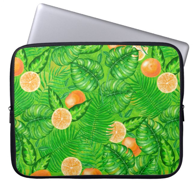 Capa Para Notebook Laranjas e folhas tropicais (Frente)