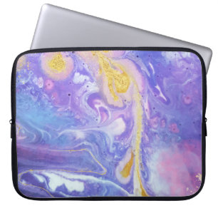 Capa Para Notebook Lavanda e Abstrato de fluidos Dourados