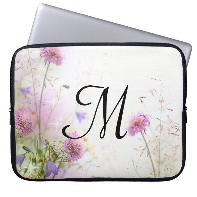 Capa Para Notebook Lavanda Flores Selvagens Monograma Laptop de 15" (Frente)