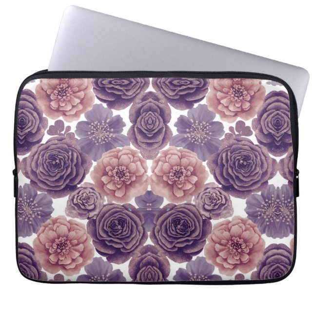Capa Para Notebook Lavanda Neoprene Flores da Glitter Laptop (Frente)