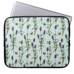 Capa Para Notebook Lavandas e borboletas no vidro marinho