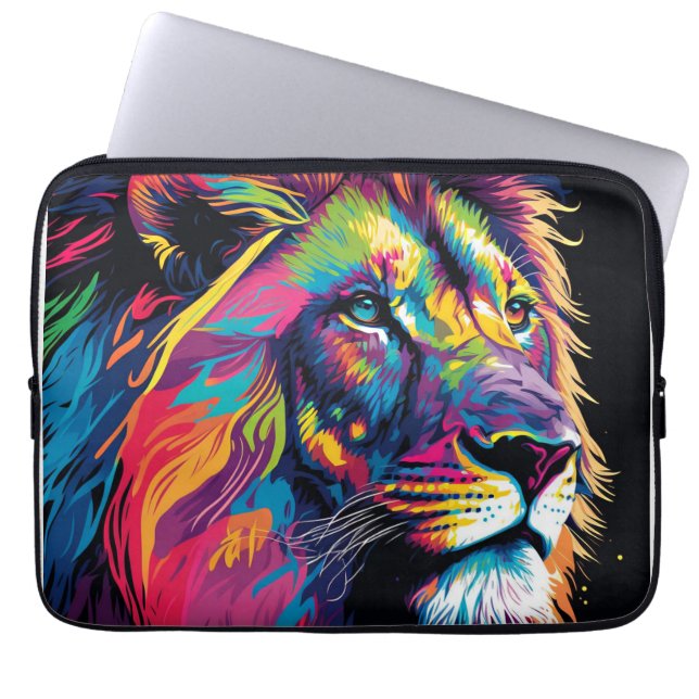 Capa Para Notebook Leão arco-íris majestoso (Frente)