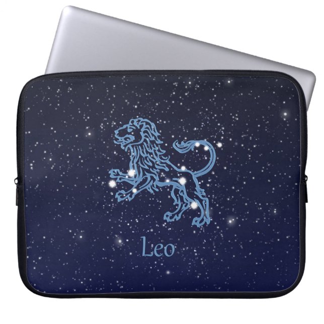 Capa Para Notebook Leão Constelação e Símbolo Zodíaco com Estrelas (Frente)