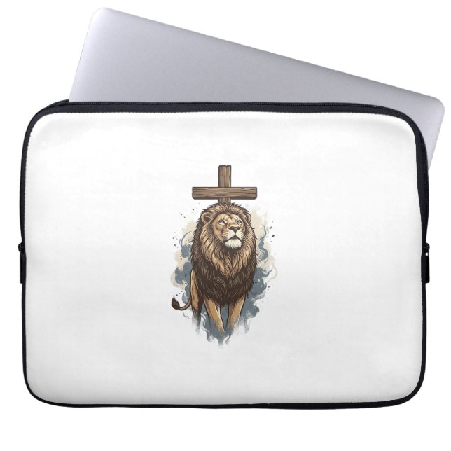 Capa Para Notebook Leão Cristão e Cruz Vintage (Frente)