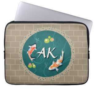 Capa Para Notebook Leão de Peixe Koi Japonês Realista Verde