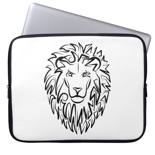 Capa Para Notebook Leão Tribal Negro e Branco (Frente)
