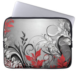 Capa Para Notebook Leaves and Swirls Red Black White Electronics Bag