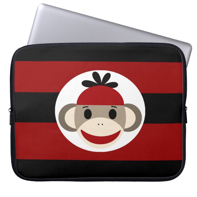 Capa Para Notebook Legal Macaco Beanie Hat Red Black Strips (Frente)