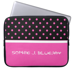 Capa Para Notebook Legal rosa e preto, bolinhas. Adicionar seu nome