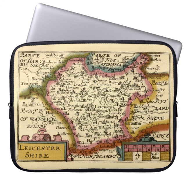 Capa Para Notebook Leicestershire County England Antigo Mapa Antiquár (Frente)