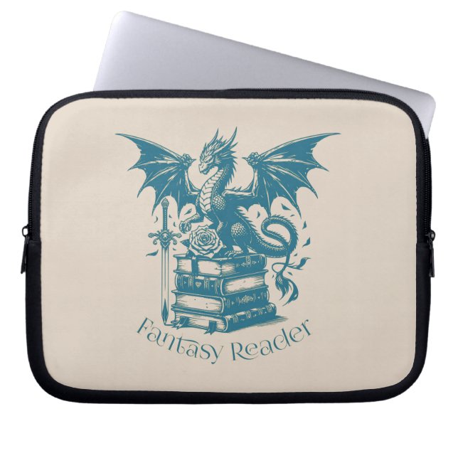 Capa Para Notebook Leitor de Fantasia Dragão e Livros (Frente)