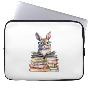 Capa Para Notebook Leitura Bonita De Coelho Com Óculos Livros Vermelh