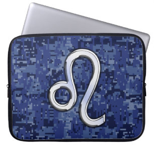 Capa Para Notebook Leo Zodiac Símbolo da Camuflagem Digital Azul Mari