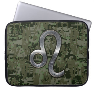Capa Para Notebook Leo Zodiac Sinal na Camo Digital Verde-Oliva
