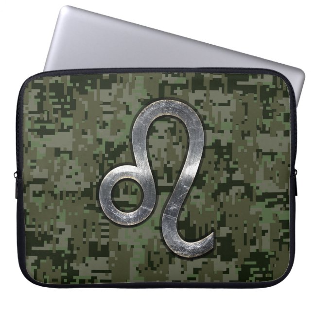 Capa Para Notebook Leo Zodiac Sinal na Camo Digital Verde-Oliva (Frente)
