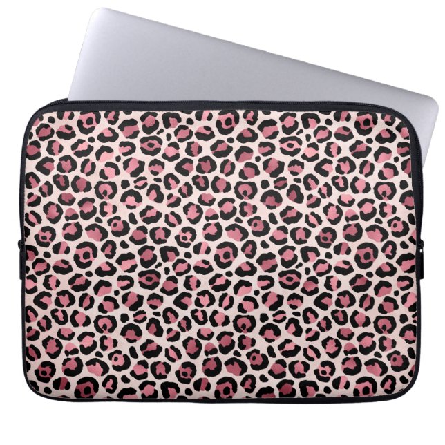 Capa Para Notebook Leopard Animal Print rosa e Dourada, Presente Leop (Frente)