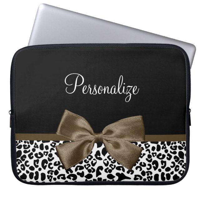 Capa Para Notebook Leopard Imprime Arco castanho sofisticado com nome (Frente)