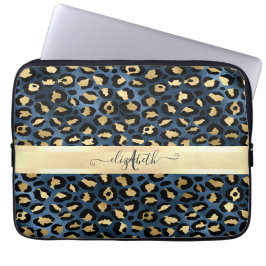 Capa Para Notebook Leopard Padrão Monograma Dourado Azul