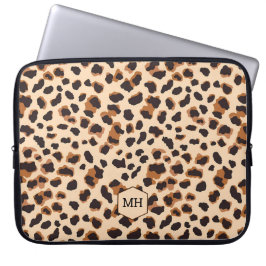 Capa Para Notebook Leopard Patterno Monograma Chic Iniciais Marrons