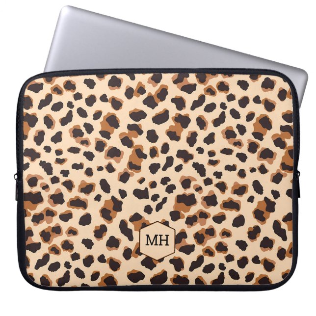 Capa Para Notebook Leopard Patterno Monograma Chic Iniciais Marrons (Frente)