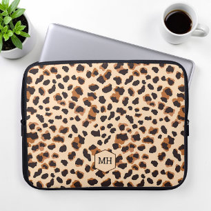 Capa Para Notebook Leopard Patterno Monograma Chic Iniciais Marrons