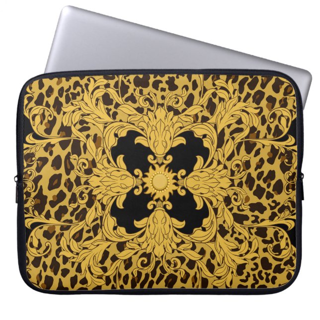 Capa Para Notebook Leopardo Barroco, Impressão Animal Ornamentado (Frente)