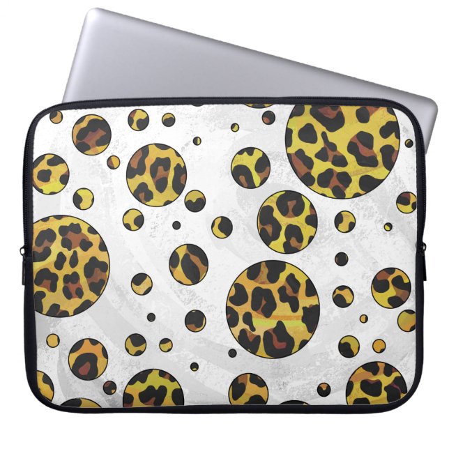 Capa Para Notebook Leopardo Castanho e Bolinhas Amarela (Frente)