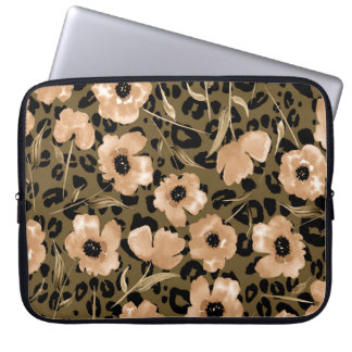 Capa Para Notebook Leopardo Floral de Aquarela: Padrão Sem Fim